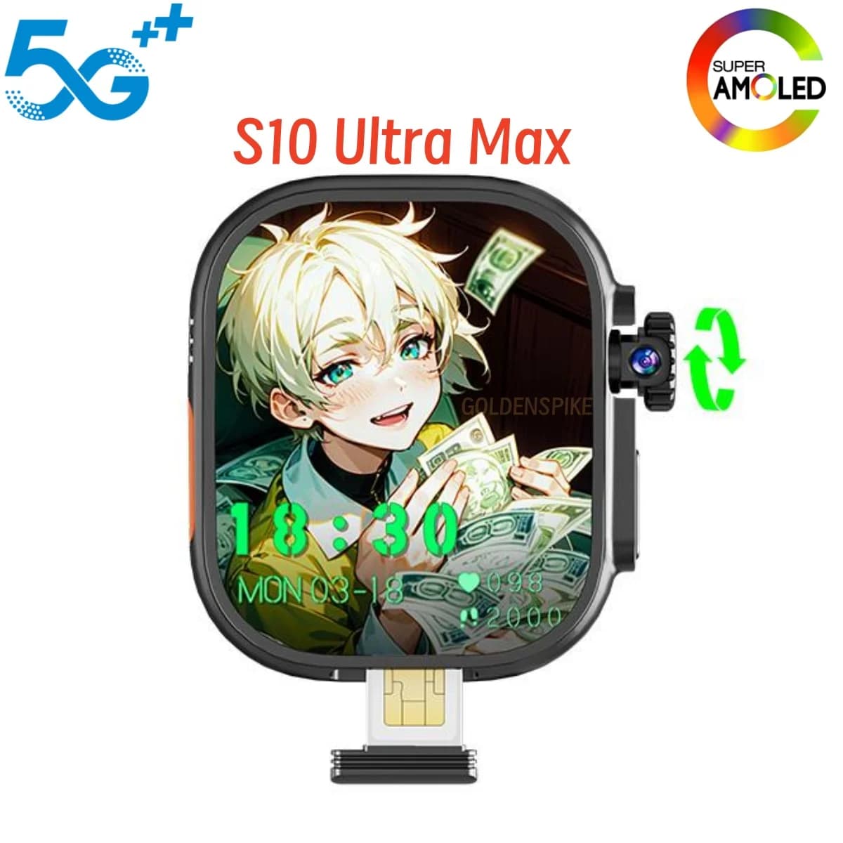 S10 Ultra MAX 5G Smartwatch with Rotary Camera 256GB ROM Android 10.0 WiFi GPS SIM Card 2.26'' AMOLED Play Store Smart Watch