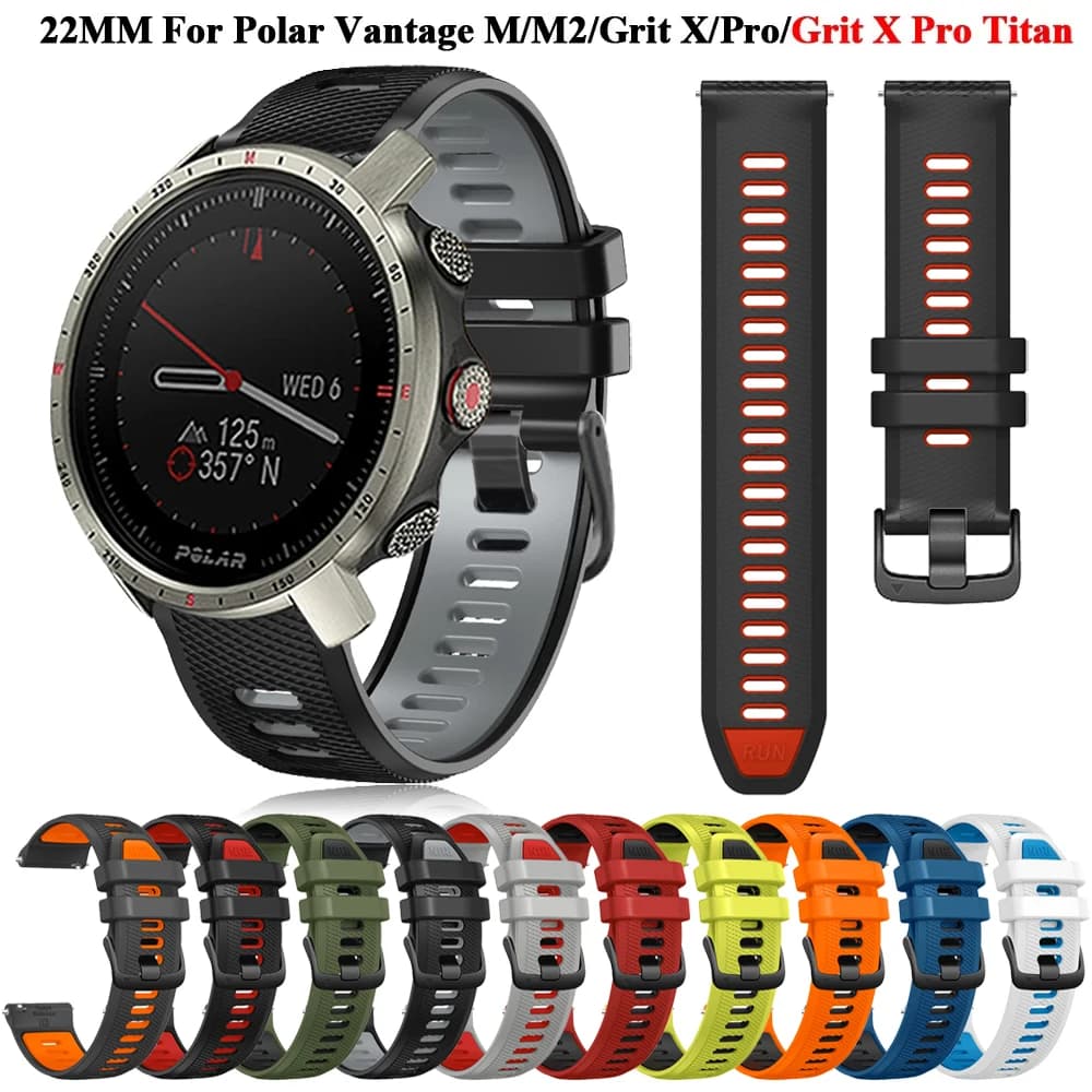 Cinturino sportivo in silicone da 22 mm per POLAR Grit X Pro Titan GritX / Vantage M M2 cinturino di ricambio cinturino accessori braccialetto