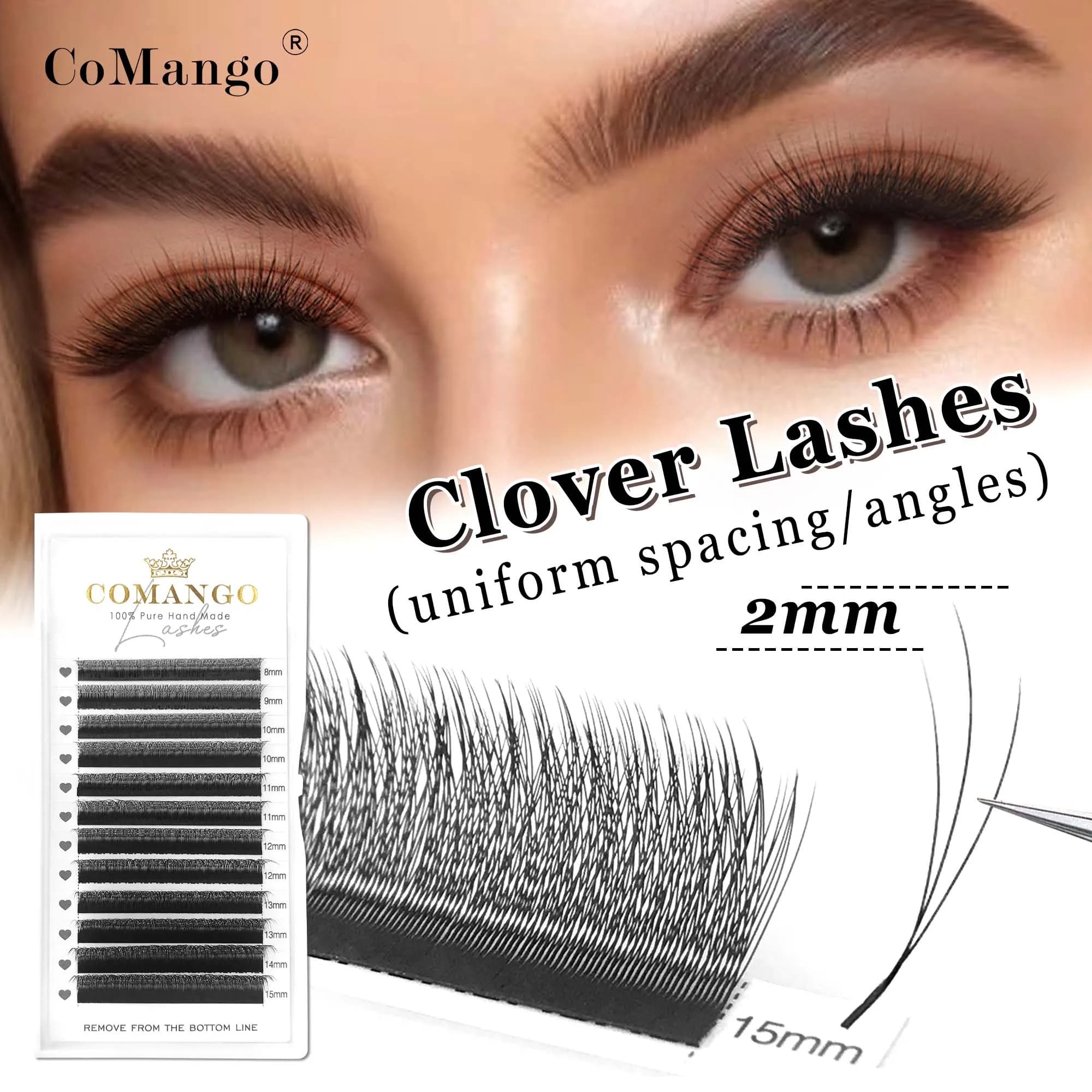 CoMango Ciglia finte 3D strette intrecciate a mano mix&single 8-12/8-15 Ciglia finte 3D a forma di W con brillantini cosmetici