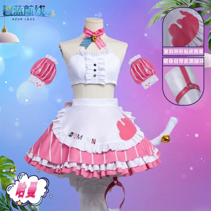 Costume Cosplay Anime Azur Lane USS Hammann, Nuovo Abito da Cameriera con Grembiule, Calzini e Cravatta, Uniforme Lolita da Donna per Halloween