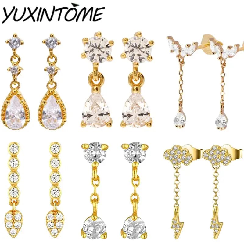 925 Sterling Silver Ear Needle Vertical Crystal zircone Ear agopuntura ciondolo avanzato lussuoso orecchini da donna gioielli