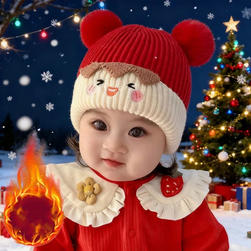 Morbido cappello natalizio per bambini lavorato a maglia, caldo berretto da neonato con protezione per le orecchie, berretto invernale per le vacanze per bambini, accogliente abbigliamento da esterno