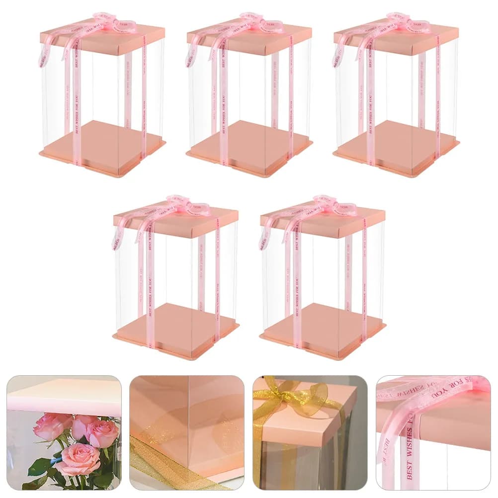 Scatola da 5 pezzi trasparente, resistente e portatile, per compleanno, Natale, Capodanno, viaggi, picnic all'aperto, contenitore per la conservazione di torte, per la preparazione di torte