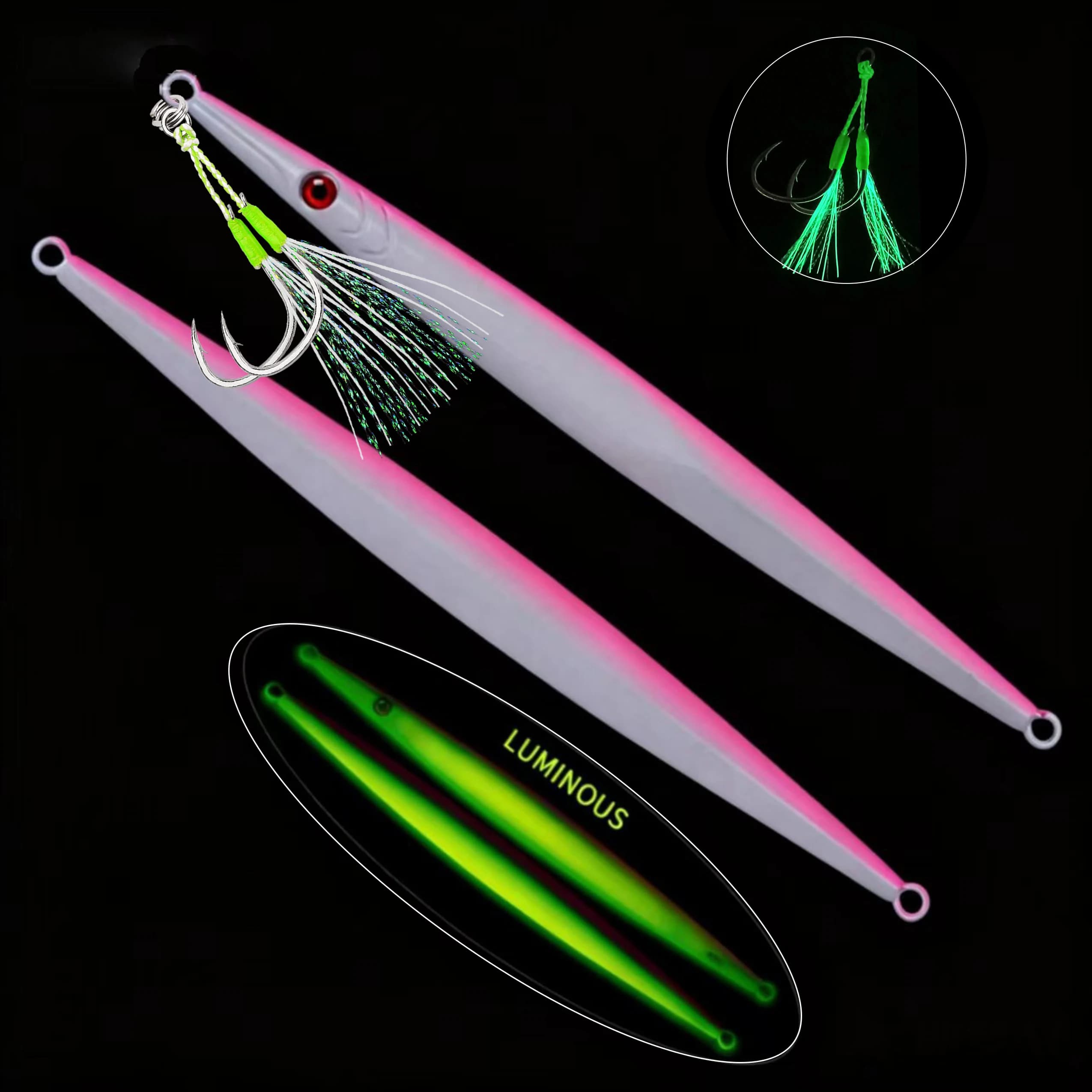 1 pz Metallo Jig Lure 60g-300g Pesca in Mare Lunga Striscia Disegno Rapido Piastra di Ferro Pesce Affondamento Veloce E Agitazione Lenta Esca Luminosa