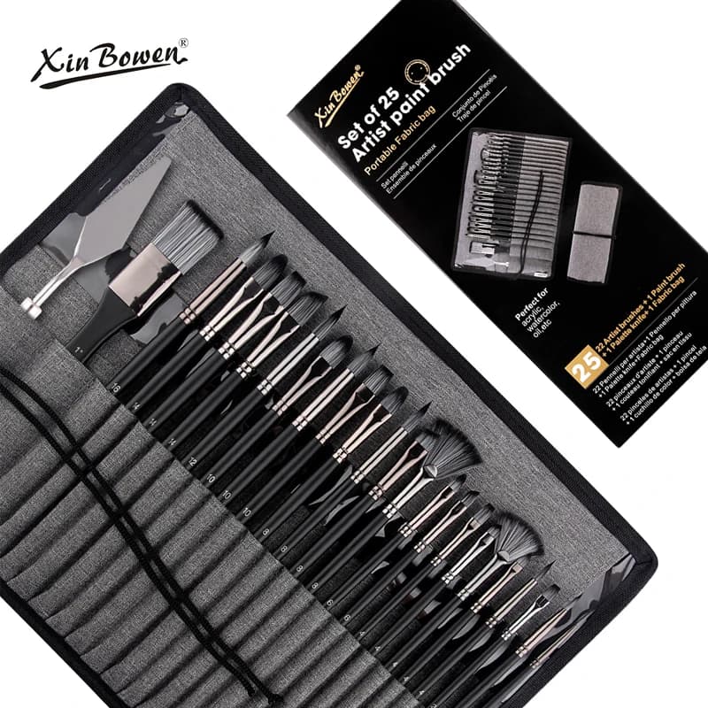 Brush set of 25 canvas bags, beginner art painting tools, acrylic/watercolor/oil painting specialized nylon brushes
