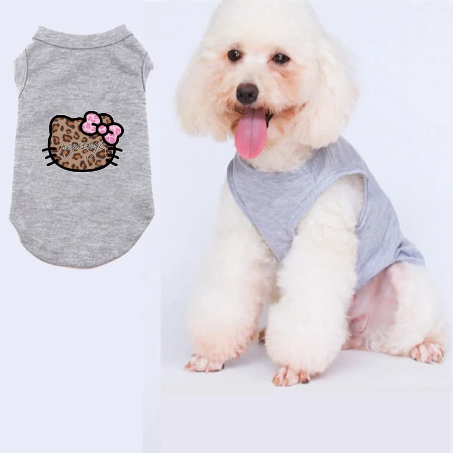 1 gilet per animali domestici stampato con testa di gatto Katie con stampa leopardata, maglietta senza maniche per cani e gatti morbida e traspirante per tutte le stagioni
