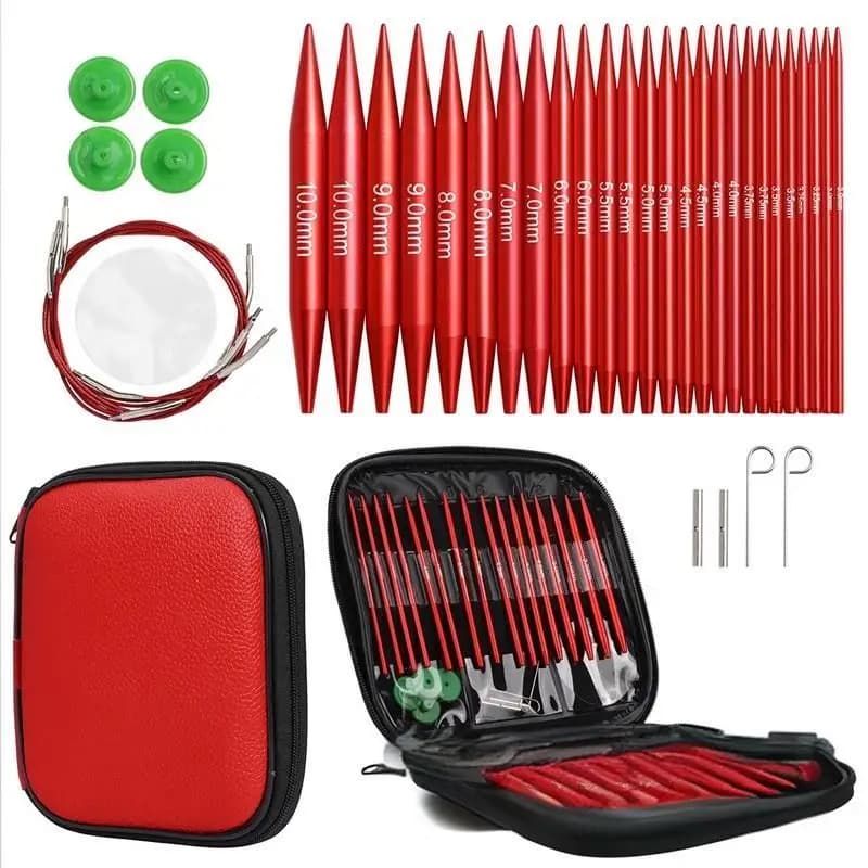 Ferri da maglia circolari staccabili ed estensibili, rossi e colorati, set completo di accessori, ferri per maglioni, strumenti per lavorare a sciarpe, strumenti per lavori artigianali, set multifunzionale per maglieria