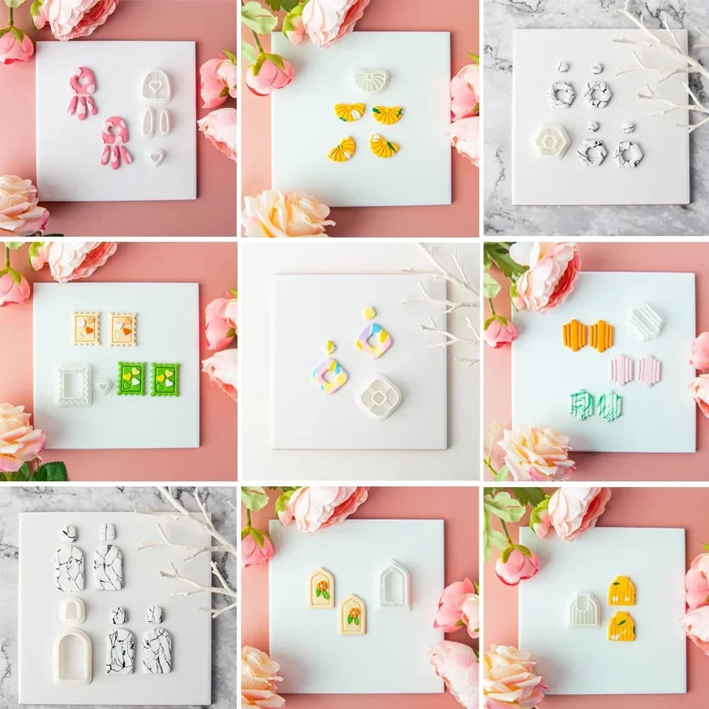 Soft Pottery Polymer Clay Cutter DIY Heart Geometric Earrings Lace Wave Pattern Cutting Mold Earring Jewelry Pendant Making