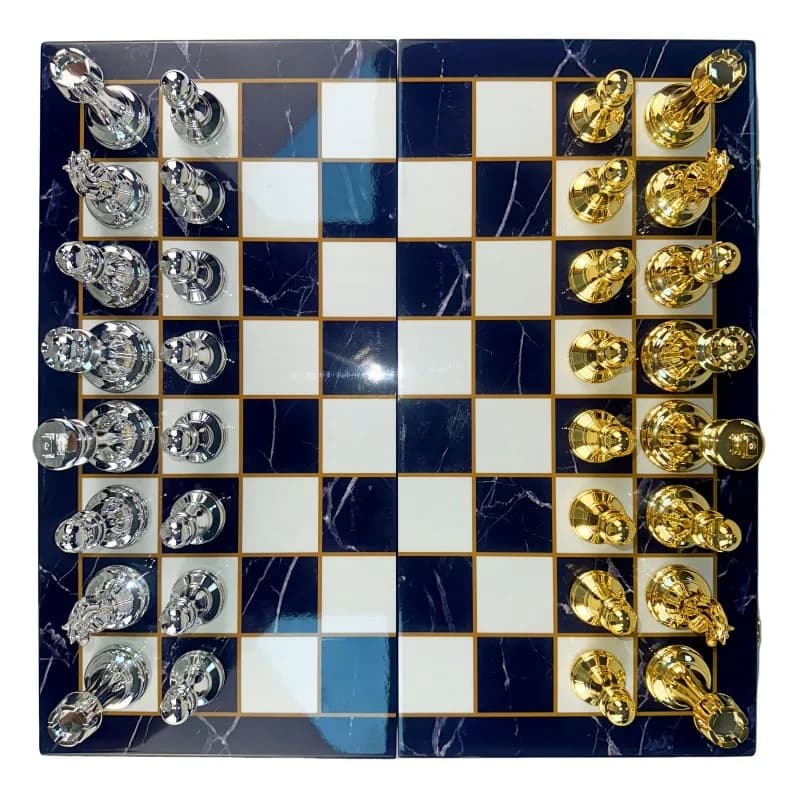 Set di scacchi in legno da 15 pollici Tavolo pieghevole portatile Grandi pezzi d'oro e argento per gioco da tavolo