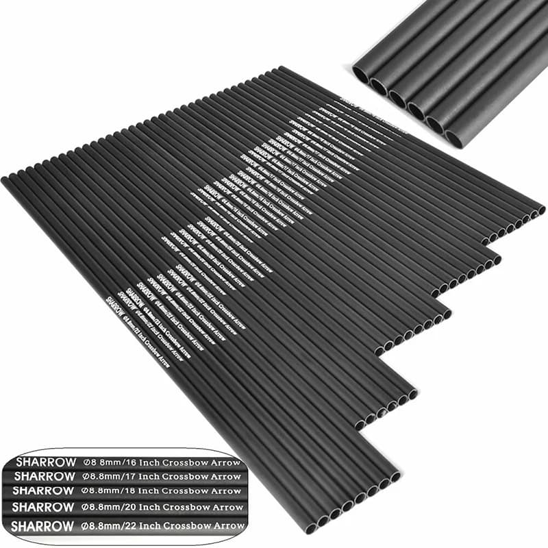 OD 8.8mm Bulloni per balestra 16/17/18/20/22 pollici Aste per frecce in carbonio Asta per freccia per tiro con l'arco per tiro al bersaglio da caccia con balestra 6/12 pezzi