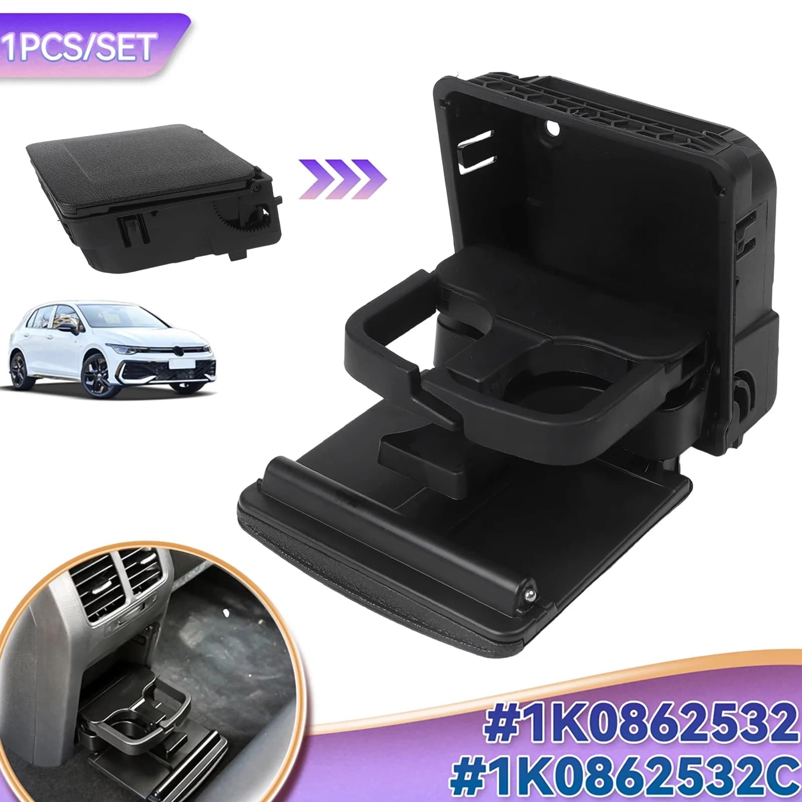 Portabicchieri per bracciolo auto, portaoggetti per console centrale, organizer per console posteriore auto, diametro foro interno 4x5 cm, numero di bicchieri 2