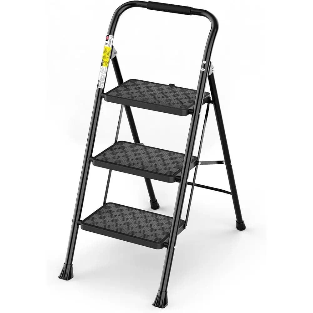 Scala a 3 gradini, Sgabello a 3 gradini per adulti, Scala a 3 gradini pieghevole con maniglia imbottita, Scala con ampio pedale ergonomico
