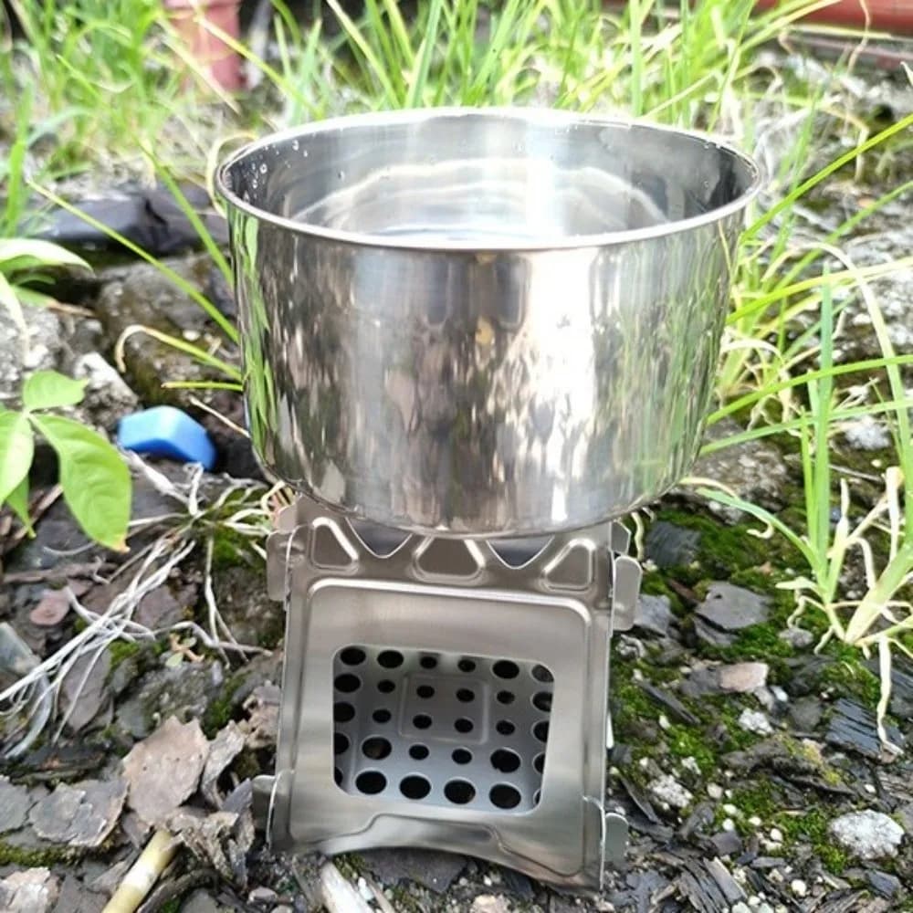 Stufa a Legna Portatile da Campeggio, Resistente alle Alte Temperature, Antiruggine, Pieghevole, in Acciaio Inossidabile Antideformazione