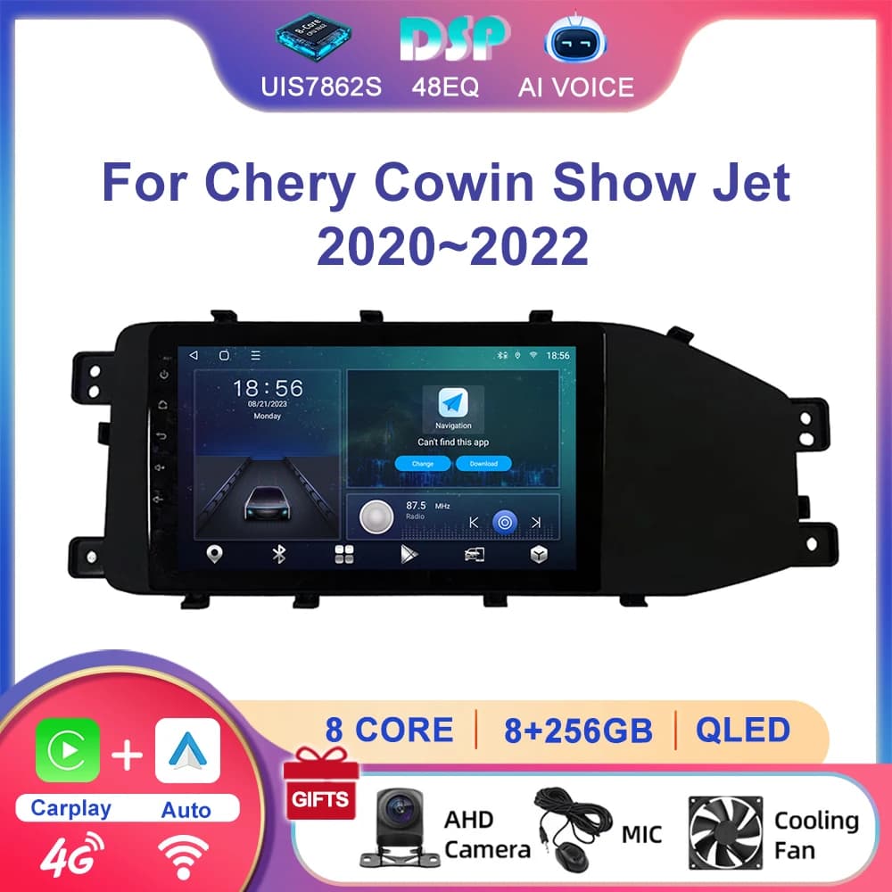 Autoradio Android 13 con GPS, Navigazione, Lettore Multimediale, Sistema Audio Stereo 4G Carplay DSP per Chery Cowin Show Jet 2020-2022
