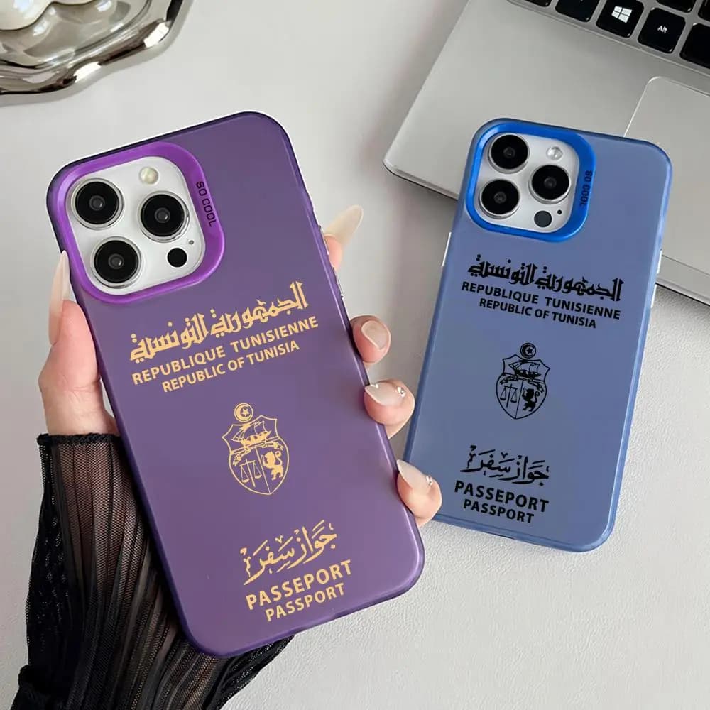 Tunisia Passaporto Cassa Del Telefono Per iPhone 17 16 15 14 13 Pro Max Air Colorato Opaco Laser Aurora Cassa Del Telefono Antiurto