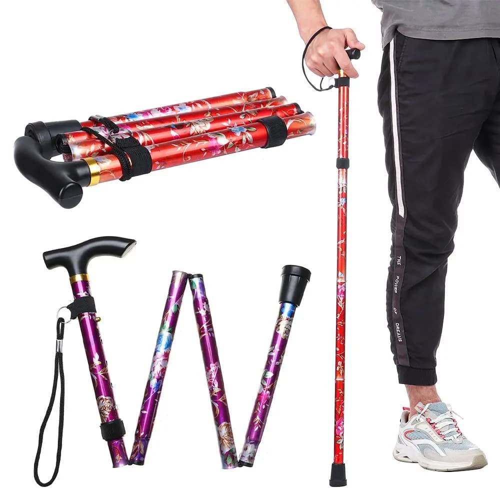 Adult Light Senior Care Gift Trekking Sticks Folding Trekking Sticks Non-slip Prints Telescopic Walking Stick