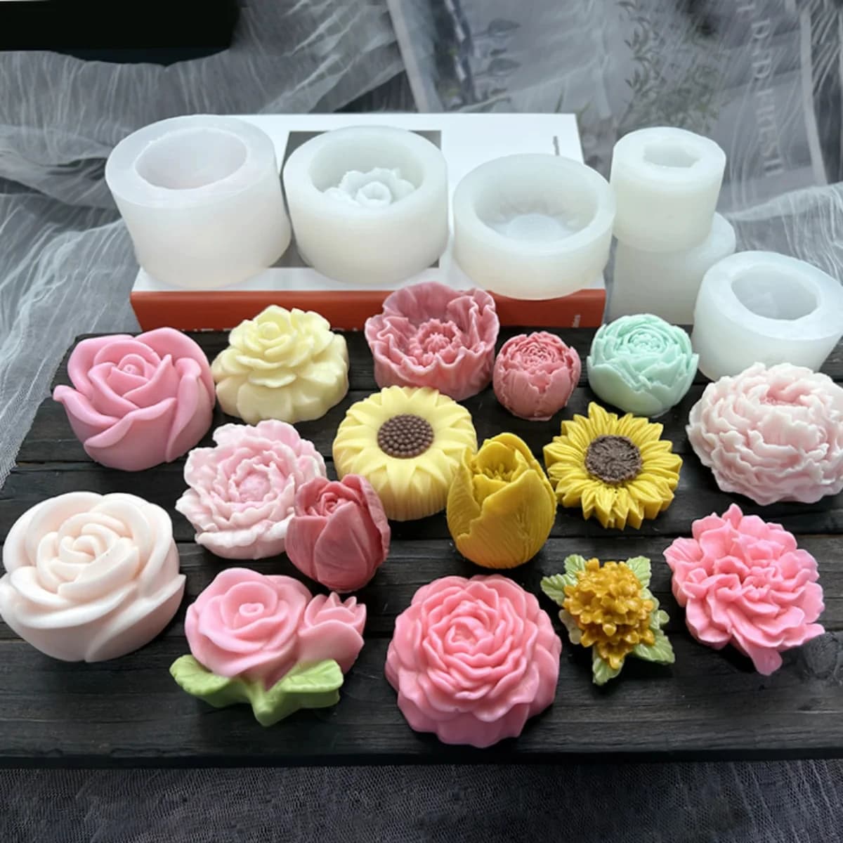 Lotus Flower Silicone Candle Print Sunflower Multi Style Soap Resin Crystal Print Pink Chocolate Ice Set Gifts