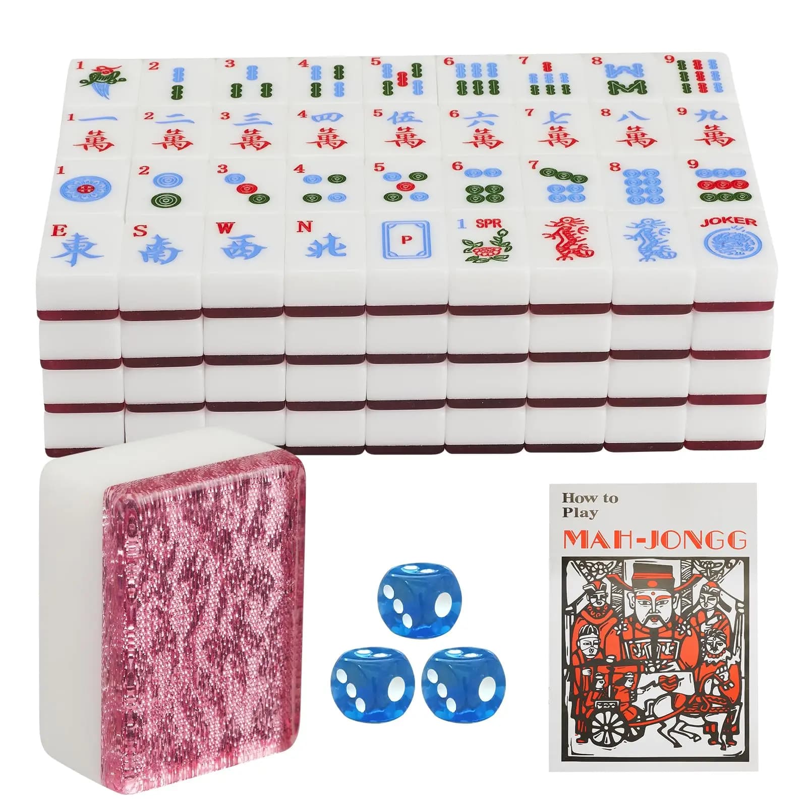 166 Piastrelle Mahjong Set Mah Jongg 40mm Grande Mahjong americano Riunioni di famiglia Mahjongg acrilico con strisce rosa Famiglie Mahjong