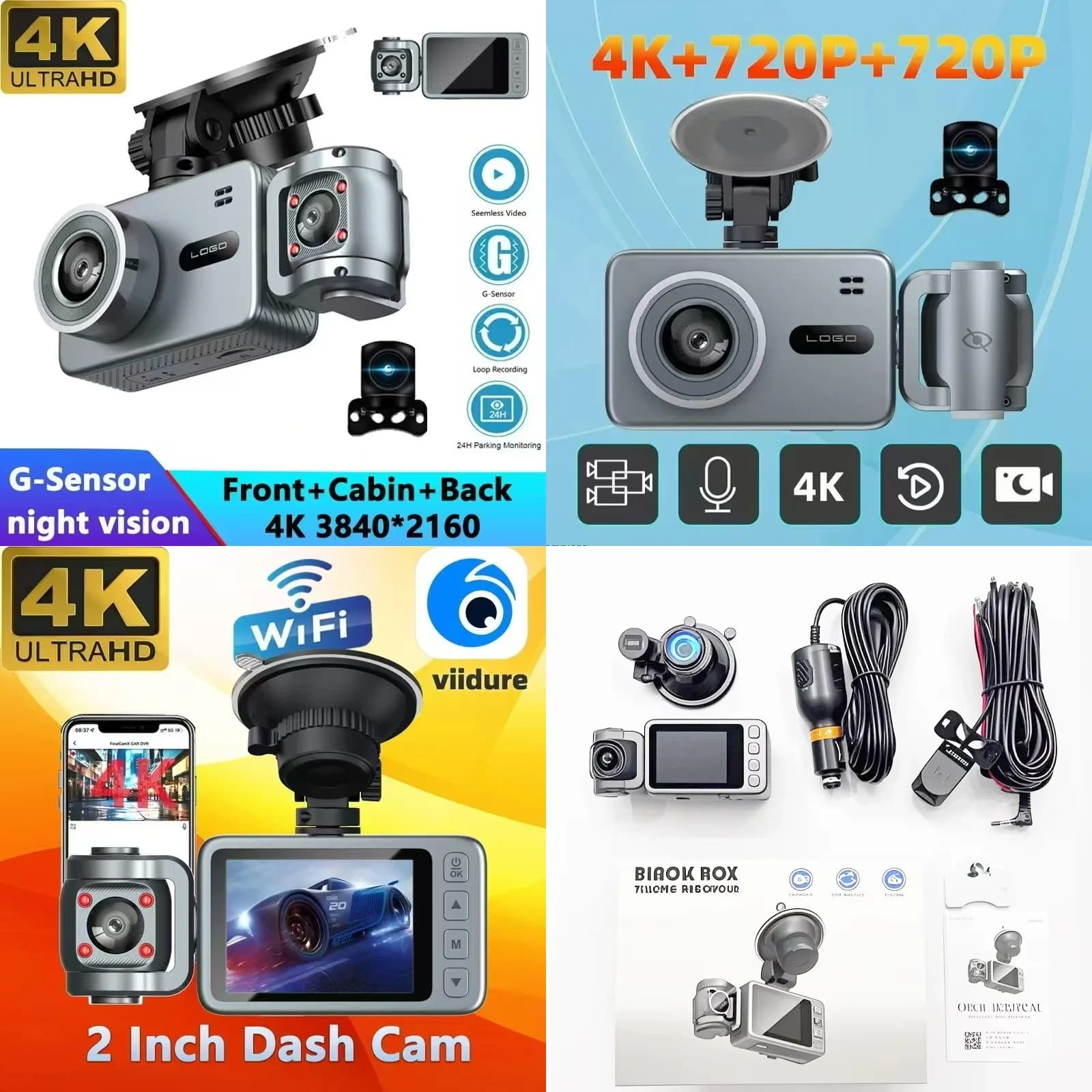 Cross-border Allwinner Chip 4K 3-Lens Dash Cam WiFi Night Vision Backup Camera
