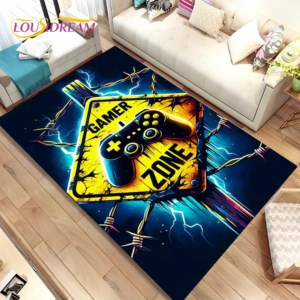 Cartoon Gamepad Cartoon Player Cartoon Mat for Living Room, Bedroom, Home Decoration, Non-slip Mat, Kids Decoration, Games Room, Sofa, Zerbino