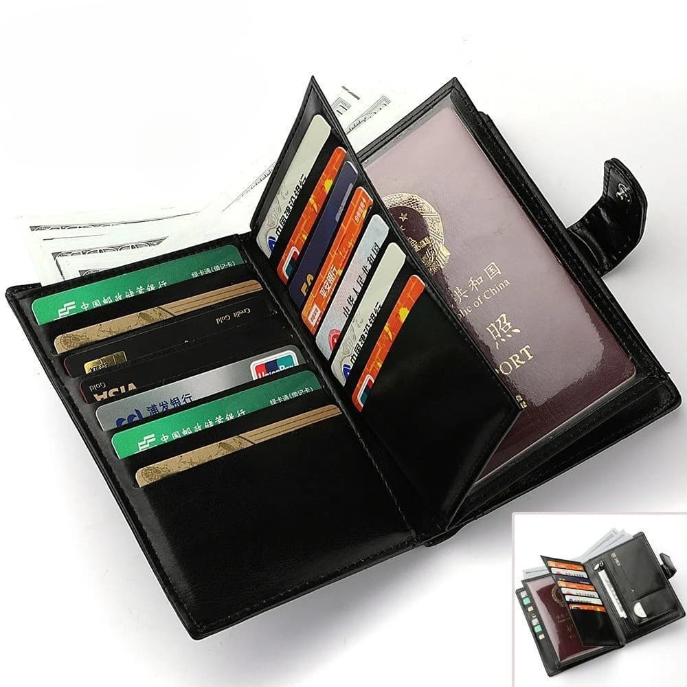 Custodia per passaporto in pelle multifunzionale Porta carte di credito da uomo Portafoglio Porta carte di credito per patente di guida e documenti di viaggio