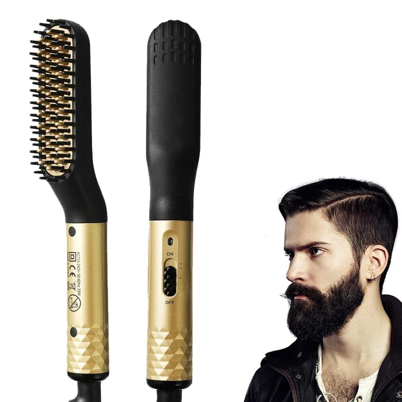 Spazzola Lisciante Elettrica a Riscaldamento Rapido, Piastra Arricciacapelli, Pettine Elettrico per Capelli e Barba da Uomo