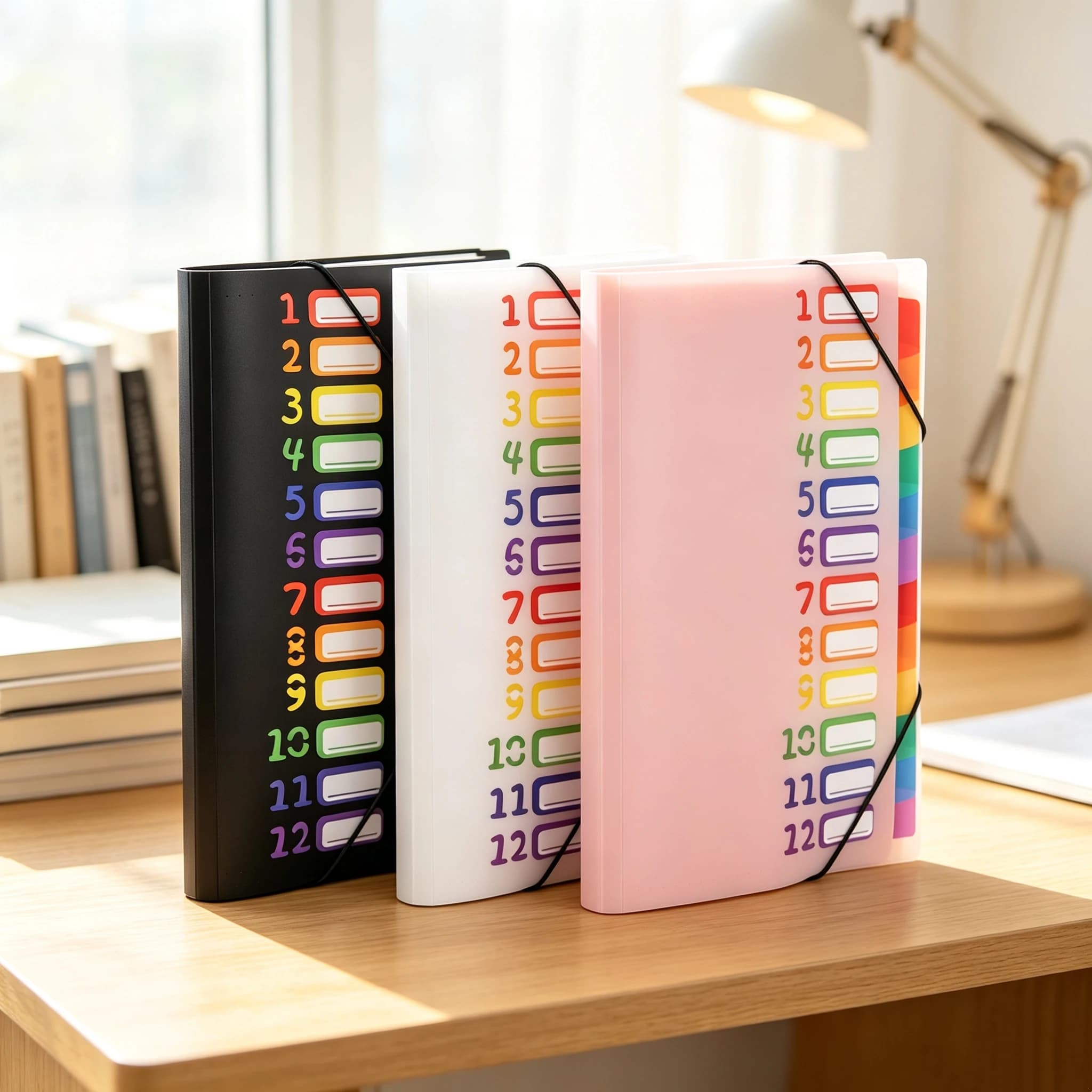 A4 Expandable File Folder 12 Pockets 24 Compartments Waterproof Document Organizer Colorful Labels Elastic Band Paper Storage