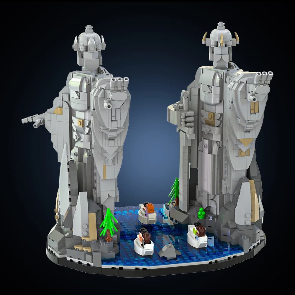 Gobricks MOC Movie Rings The Argonath Building Blocks Modello Medievale Statua di Argonath Mattoncini Giocattoli da Assemblare Regalo di Compleanno per Bambini