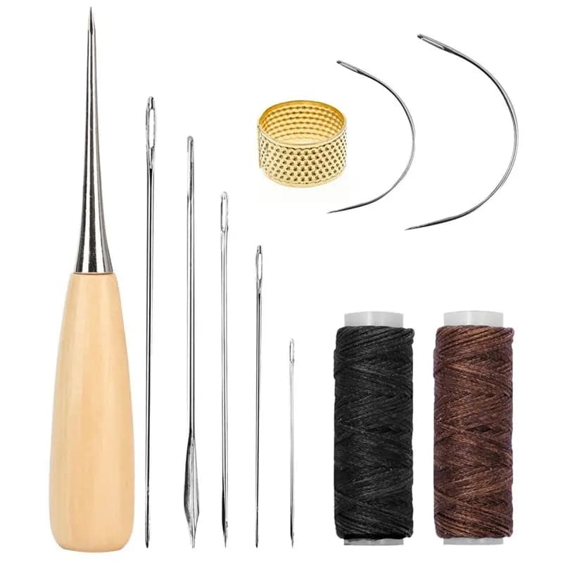 Kit di 11 Pezzi per Cucire in Pelle, Set per Lavorazione Artigianale della Pelle, Kit di Riparazione per Fai-da-Te su Tela e Pelle
