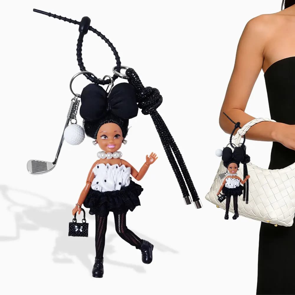 Portachiavi Mini Borsa da Donna Stile Sportivo a Tema Golf con Ciondolo a Forma di Mazza e Palla da Golf, Regalo per Golfiste