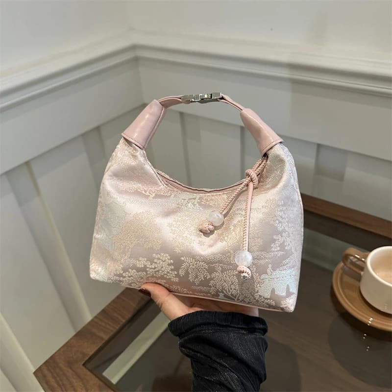 Borsa da donna con ricamo fine in stile cinese Borsa a secchiello tote da festa quotidiana con tracolla alla moda estiva chic