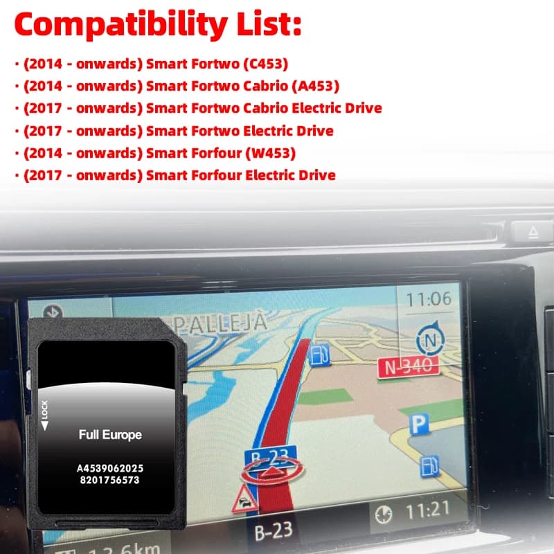 Scheda SD GPS per Smart 453 con sistema di navigazione Cool & Media, aggiornamento mappe Europa completa, accessori per auto 2025 A4539062025