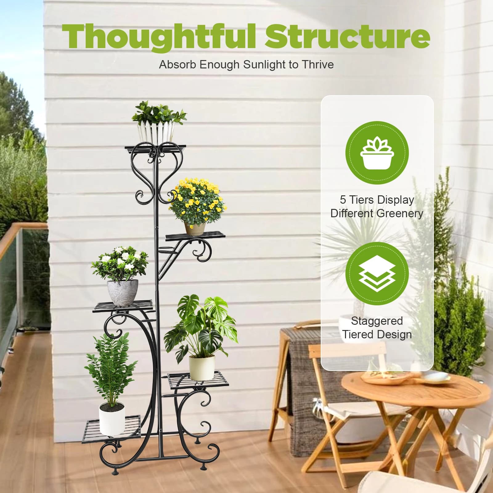 Supporto per vasi da fiori, supporto per vasi da fiori sfalsato, supporto decorativo e funzionale per il giardinaggio domestico per un esposizione di piante pulite