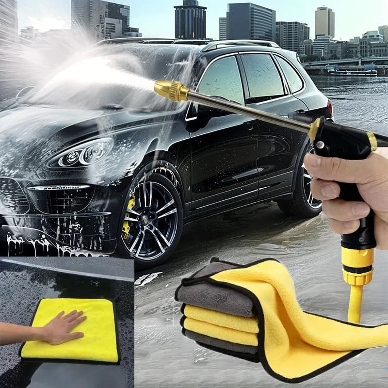 Pistola a spruzzo ad alta pressione per lavaggio auto, irrigazione giardino, ugello per tubo, kit attrezzi per pulizia auto, set lavaggio auto con asciugamano