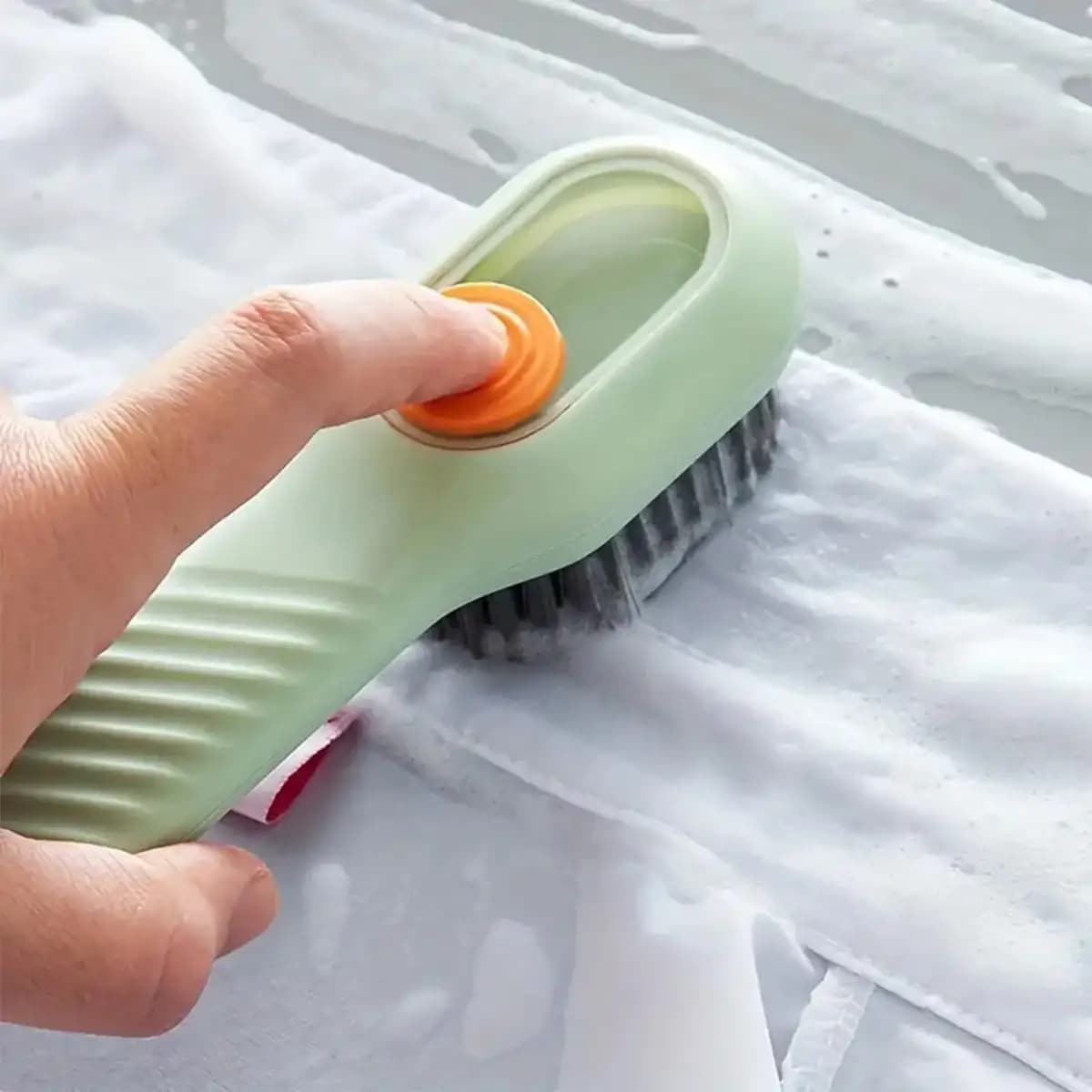 1 Long Handled Cleaning Brush, Multifunctional Press Type Shoe Brush with Added Liquid
