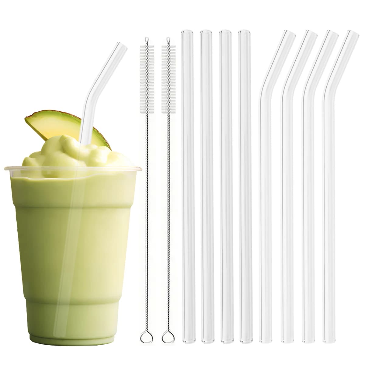 Set di cannucce in vetro riutilizzabili da 8 pezzi con pennello Cannucce in vetro ad alto borosilicato per frullati Cocktail Accessori per bar per feste