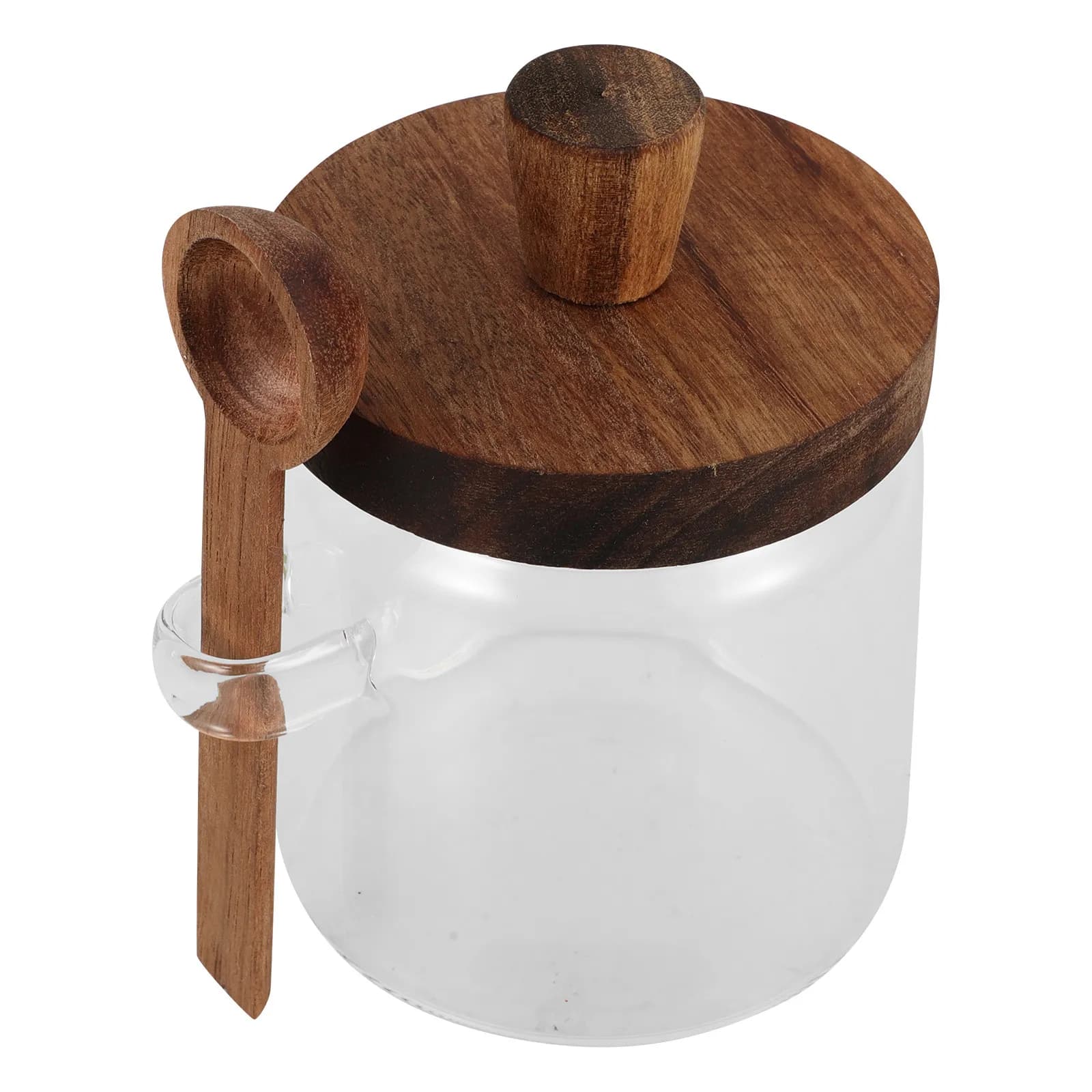 Premium Glass Seasoning Jar Set with Wooden Lid and Spoon for Salt Pepper Sugar Spices Storage Kitchen Organizer Condiment