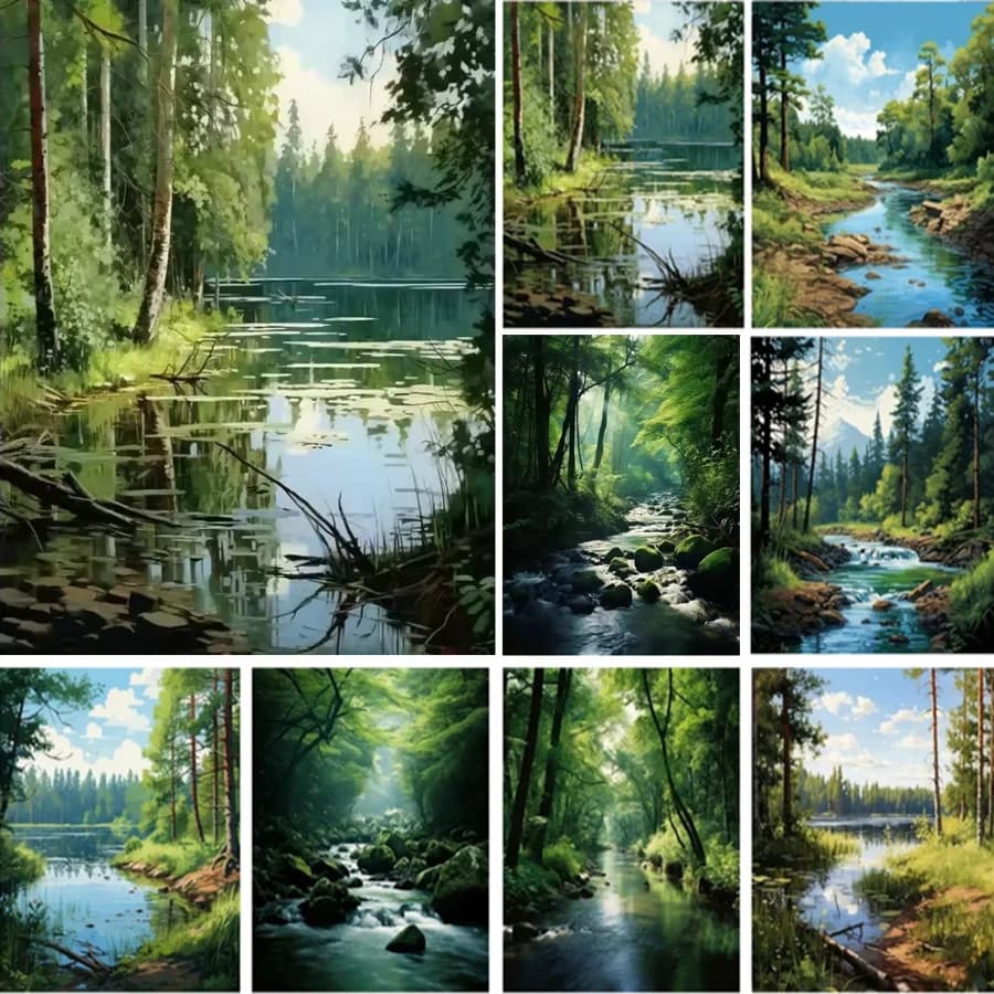 Forest River Natural Landscape 5D Diy Diamond Painting Full Square Round Diamond Embroidery Puzzle Mosaic Home Decoration