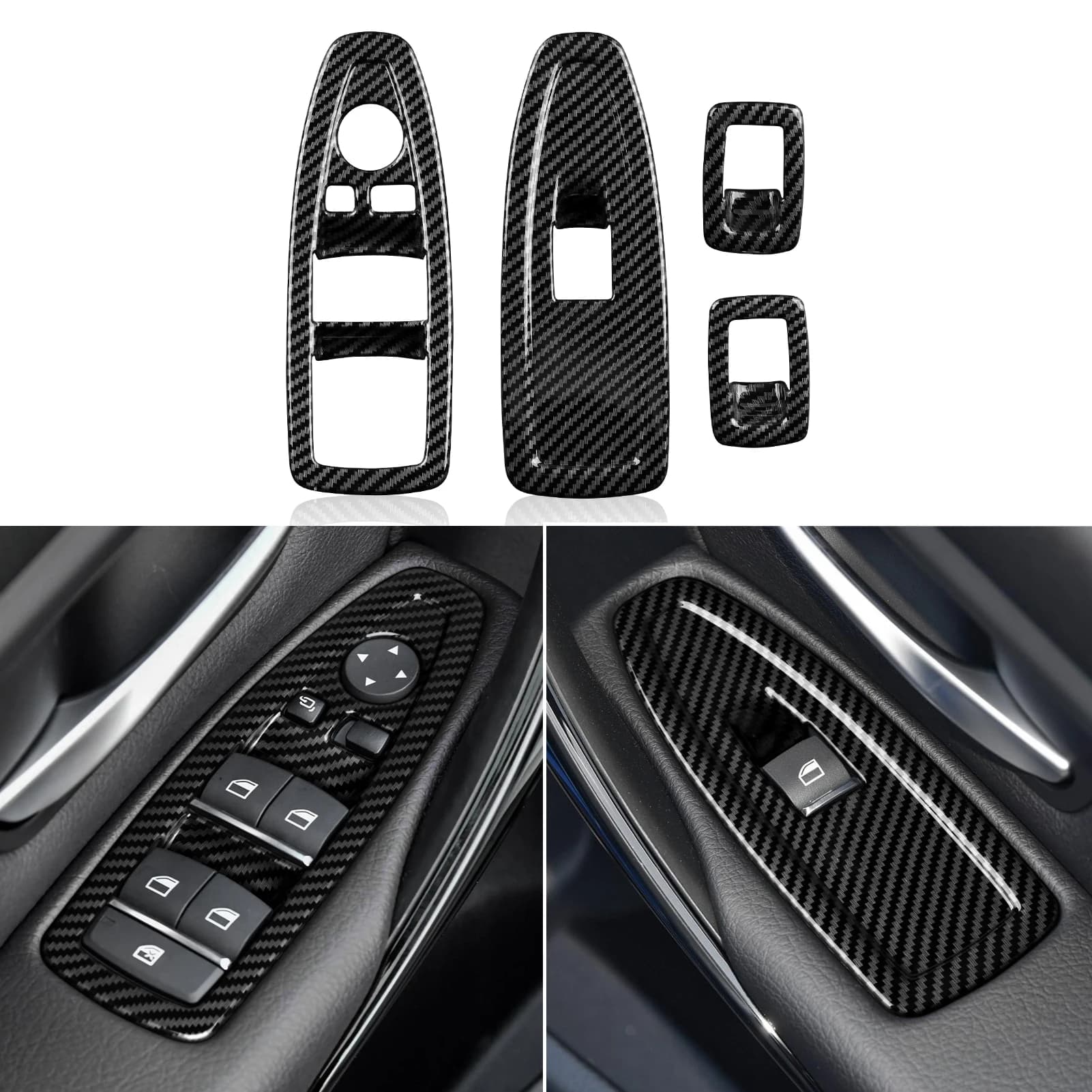 Per BMW 3 F30 F34 3GT (2012-2018) Pannello di copertura dell'interruttore dell'ascensore del finestrino dell'auto, adesivo per rivestimento in ABS in fibra di carbonio