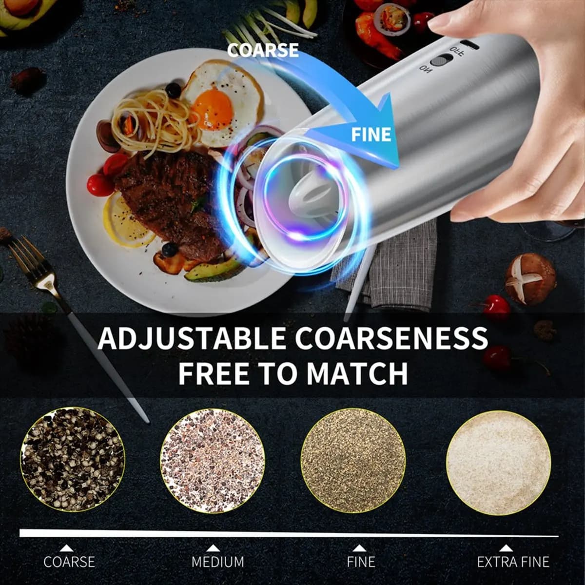 Supernew ABDD 1PC Sensing Electric Salt and Pepper Grinder Set Adjustable Spice Mills for Kitchen Automatic Cordless Gadget
