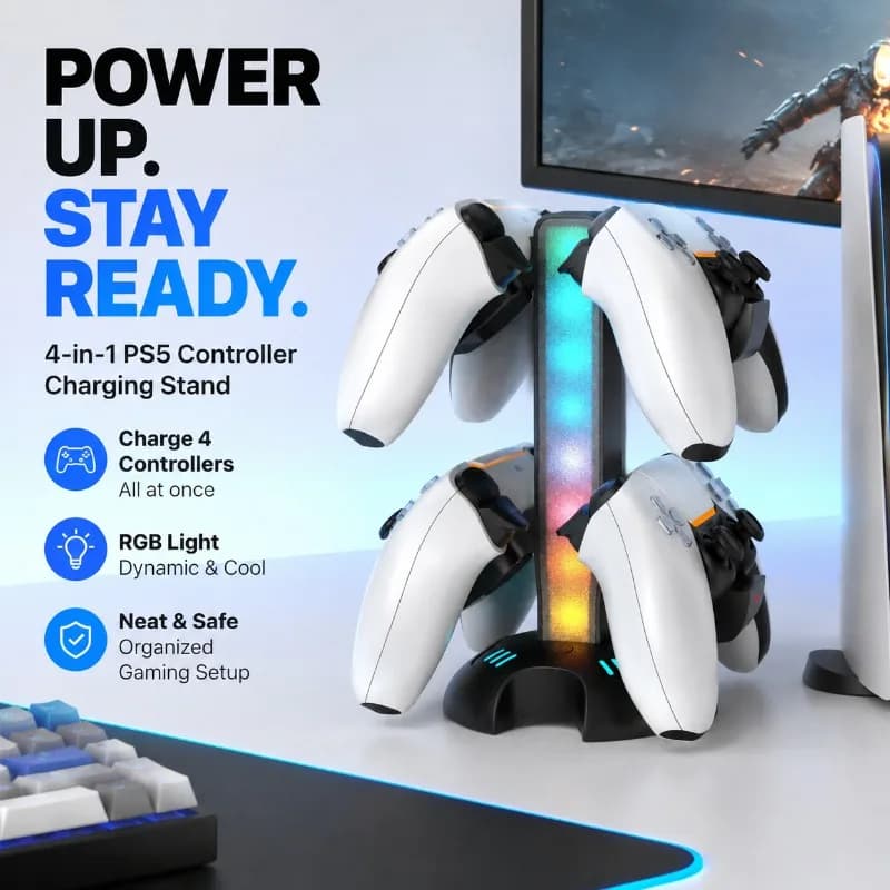 4-in-1 RGB Lighting Controller Charging Display Stand Gamepad Charger Holder Accessory for Ps5