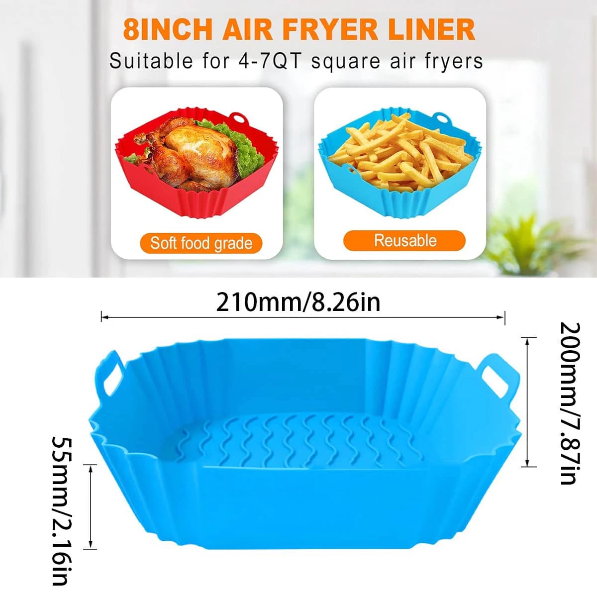 1 reusable silicone sheath for air fryer - Foldable non-stick and heat resistant oven Mat