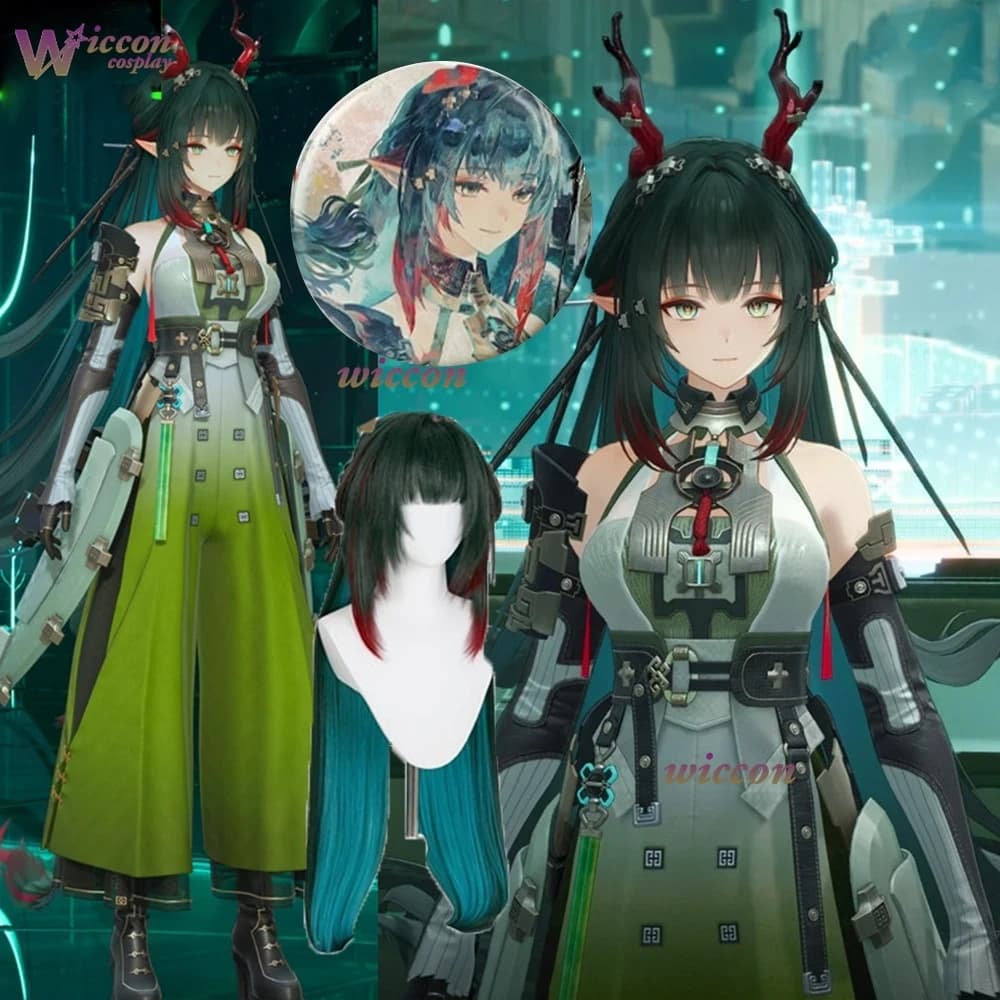 Costume Cosplay Arknights Endfield Zhuang Fangyi, Uniforme Verde, Set Completo con Accessori per Halloween ed Eventi, per Giocare di Ruolo