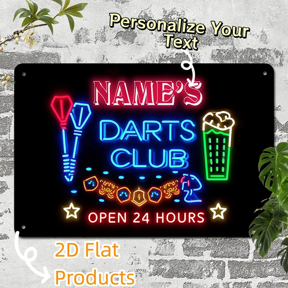 2D FLAT Personalized Custom Name Dart Beer Mug Star Badge Pattern Metal Sign For Darts Club Private Lounge Wall Ornament