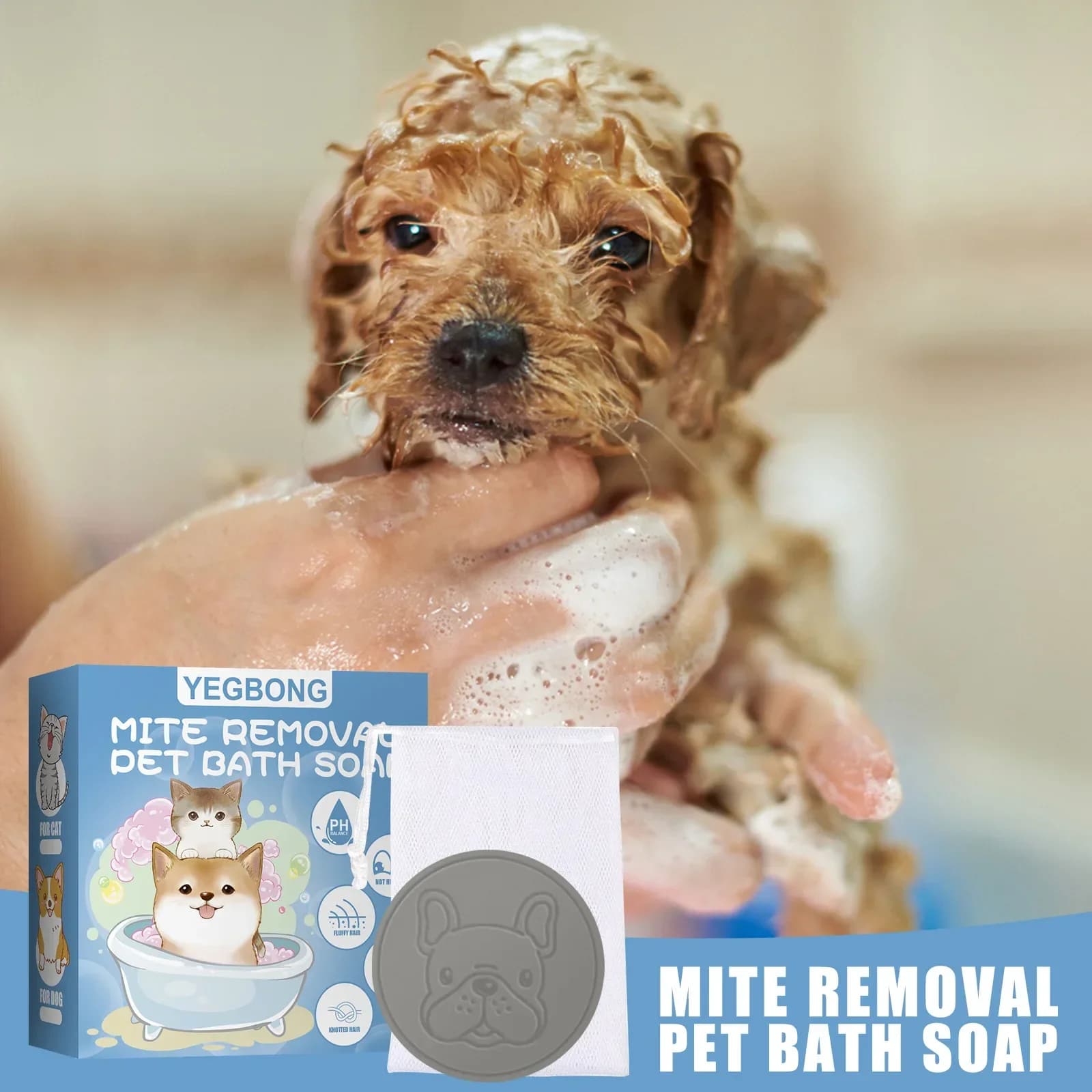 Sapone da bagno per acari domestici Pelle lenitiva Freschezza a lunga durata Deodorante Anti prurito Capelli di cane Soffice toelettatura per animali domestici Sapone detergente