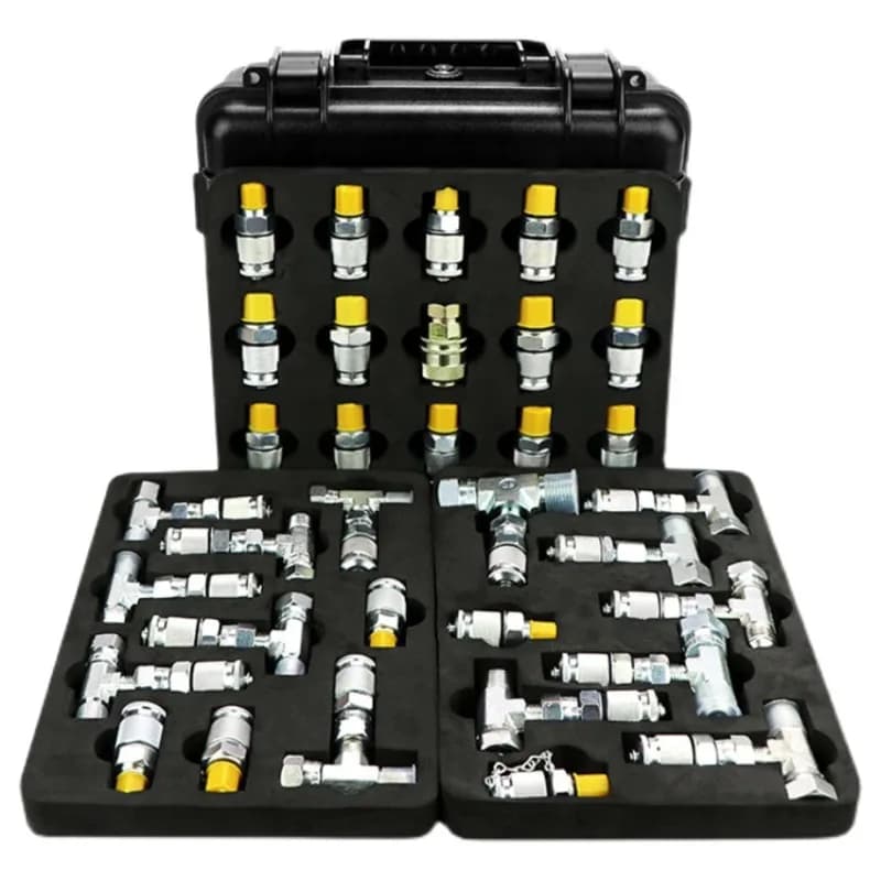 Kit adattatore manometro per test pressione escavatore, con 20 connettori, 14 raccordi a T, valvola di distribuzione pilota e manometro per manutenzione idraulica
