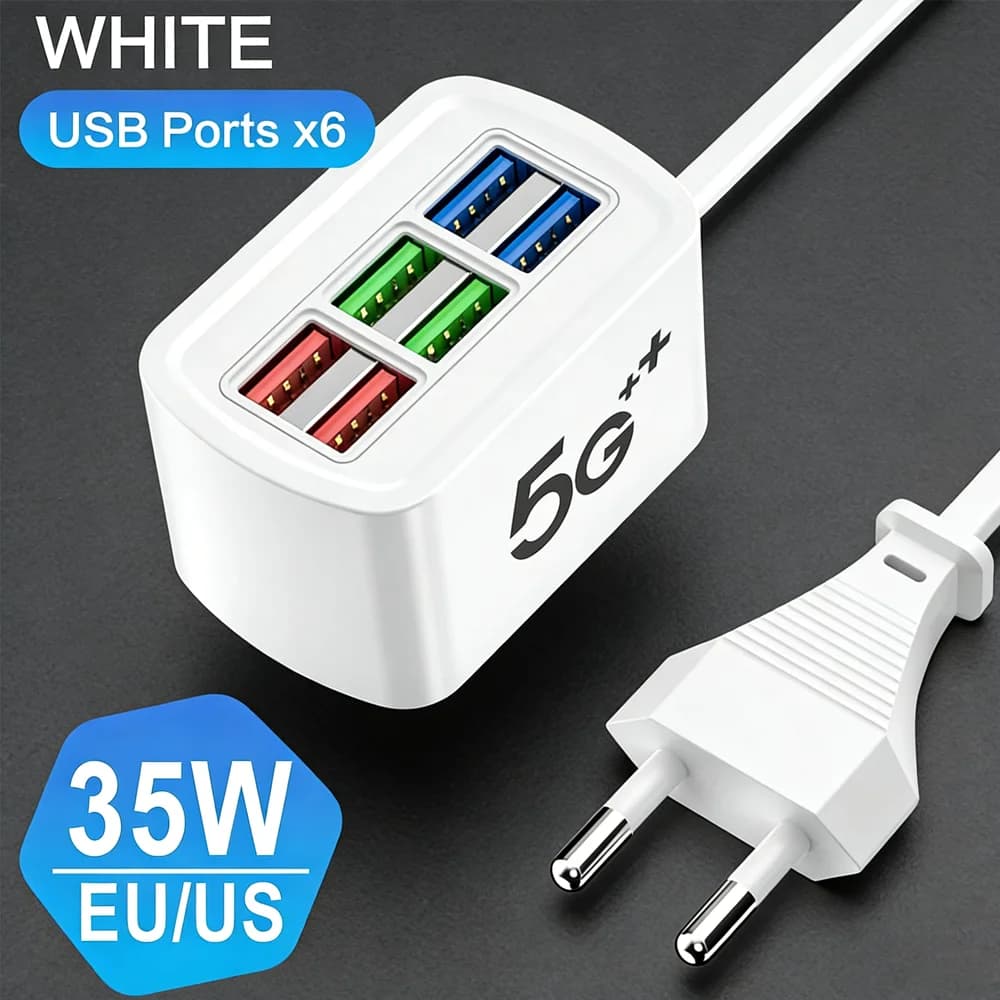 35W 6 Port USB Charger Fast Charging Phone Power Adapter For iPhone Huawei Xiaomi OPPO EU/US Plug Quick Travel Wall Charger