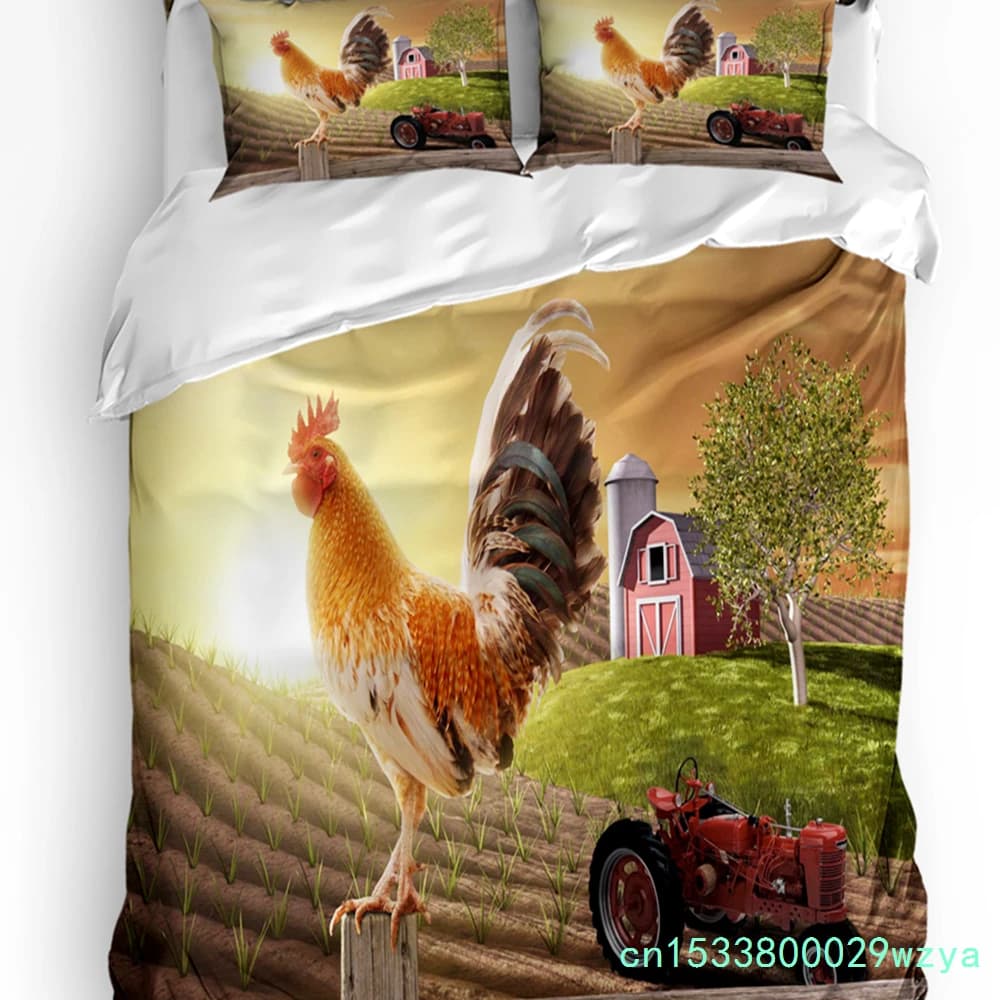 Rooster Farm Tractor Bedding Set 3pcs Boys Girls Duvet Cover Pillowcase Kids Adult Quilt Cover Double Bed Set Home Textile