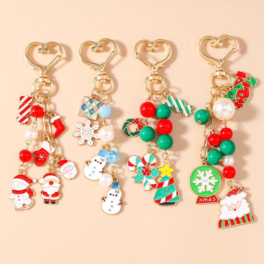 Simpatico pupazzo di neve di Natale Portachiavi di Babbo Natale Donne Ragazze Perle di perle Portachiavi Pendenti per la decorazione della borsa Portachiavi fai da te Regali
