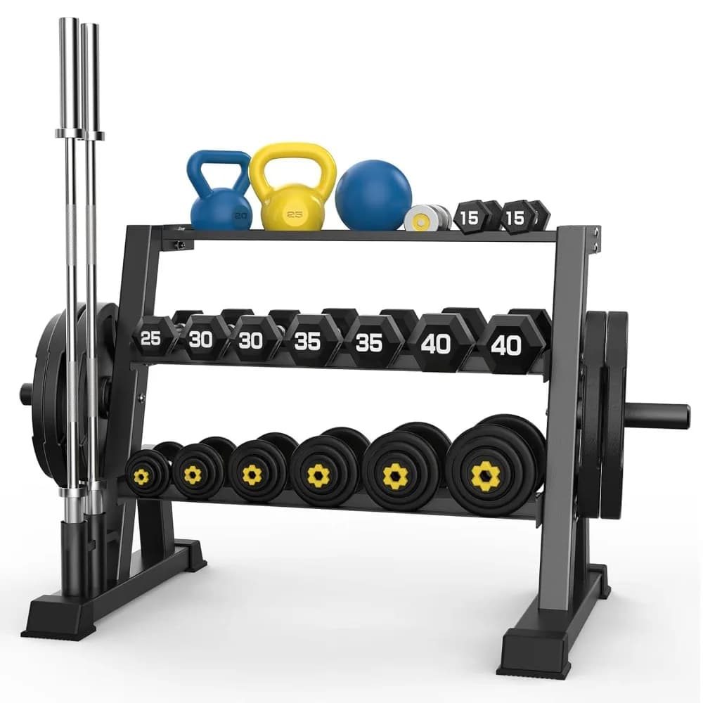 3-Tier Weight Rack, Dumbbell Kettlebell Rack 1100LB Capacity Weight Plate and Curl Bar Storage for Home Gym, Customized